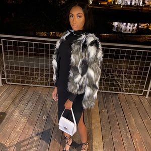 Faux fur black & white coat